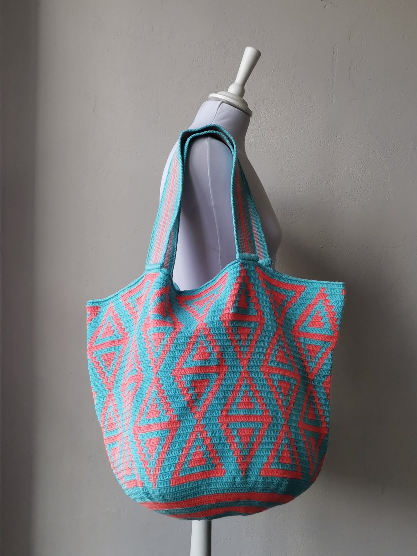 FIN DE SÉRIE - Sac shopping mochila XL bleu et rose saumon