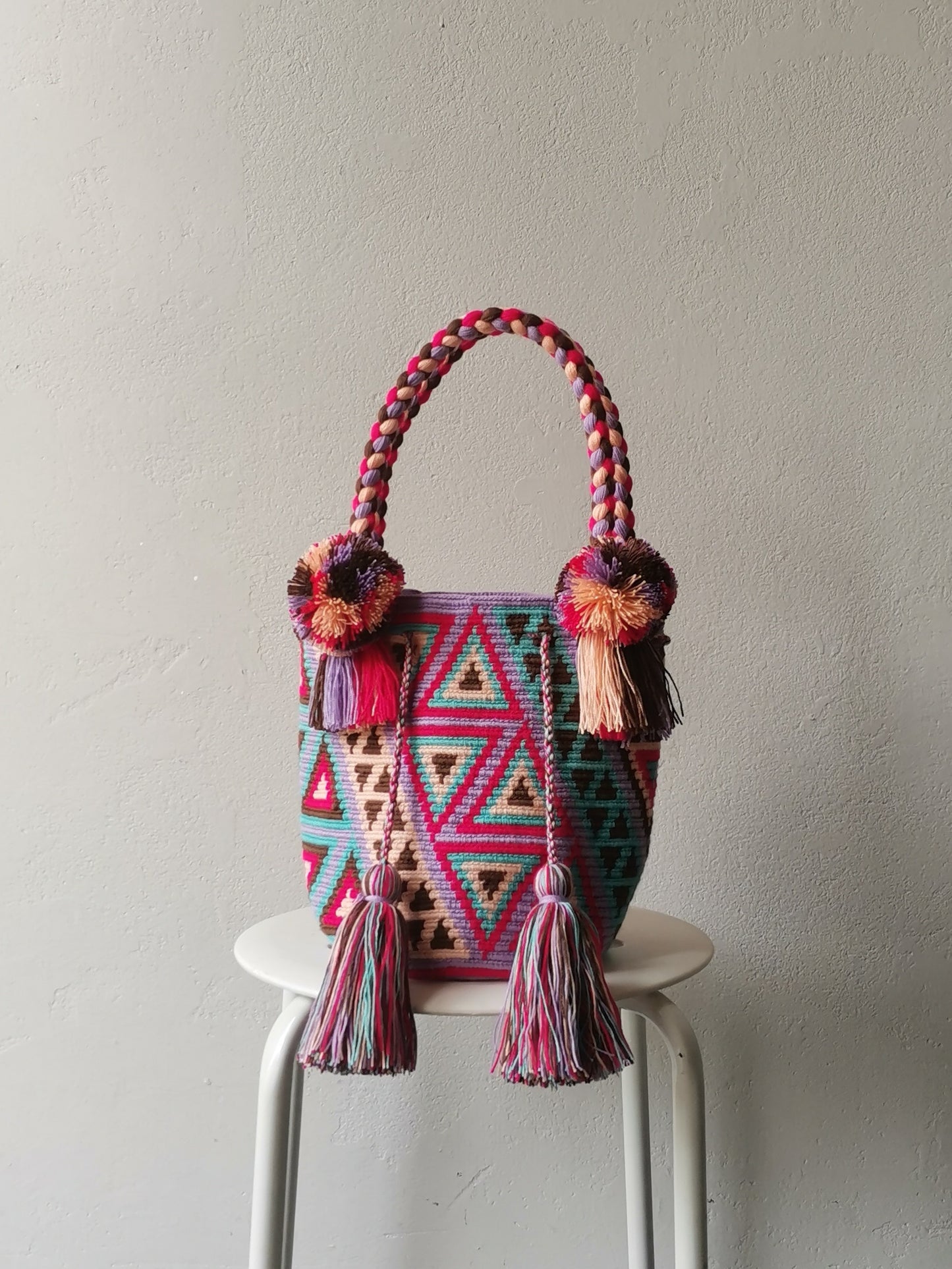 CAMPIONE - Borsa mochila a mano M lilla e rosso-fucsia