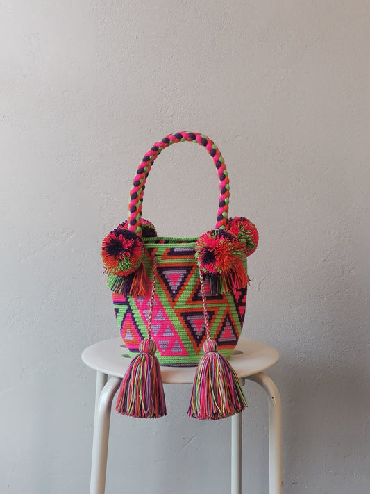 Mochila handbag S green and pink