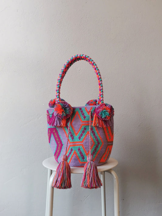 Mochila handbag M lilac and orange