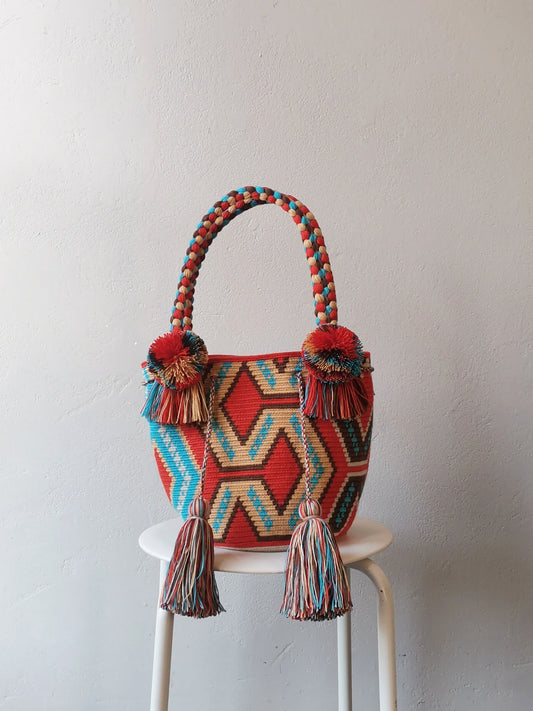 Mochila handbag M orange and turquoise