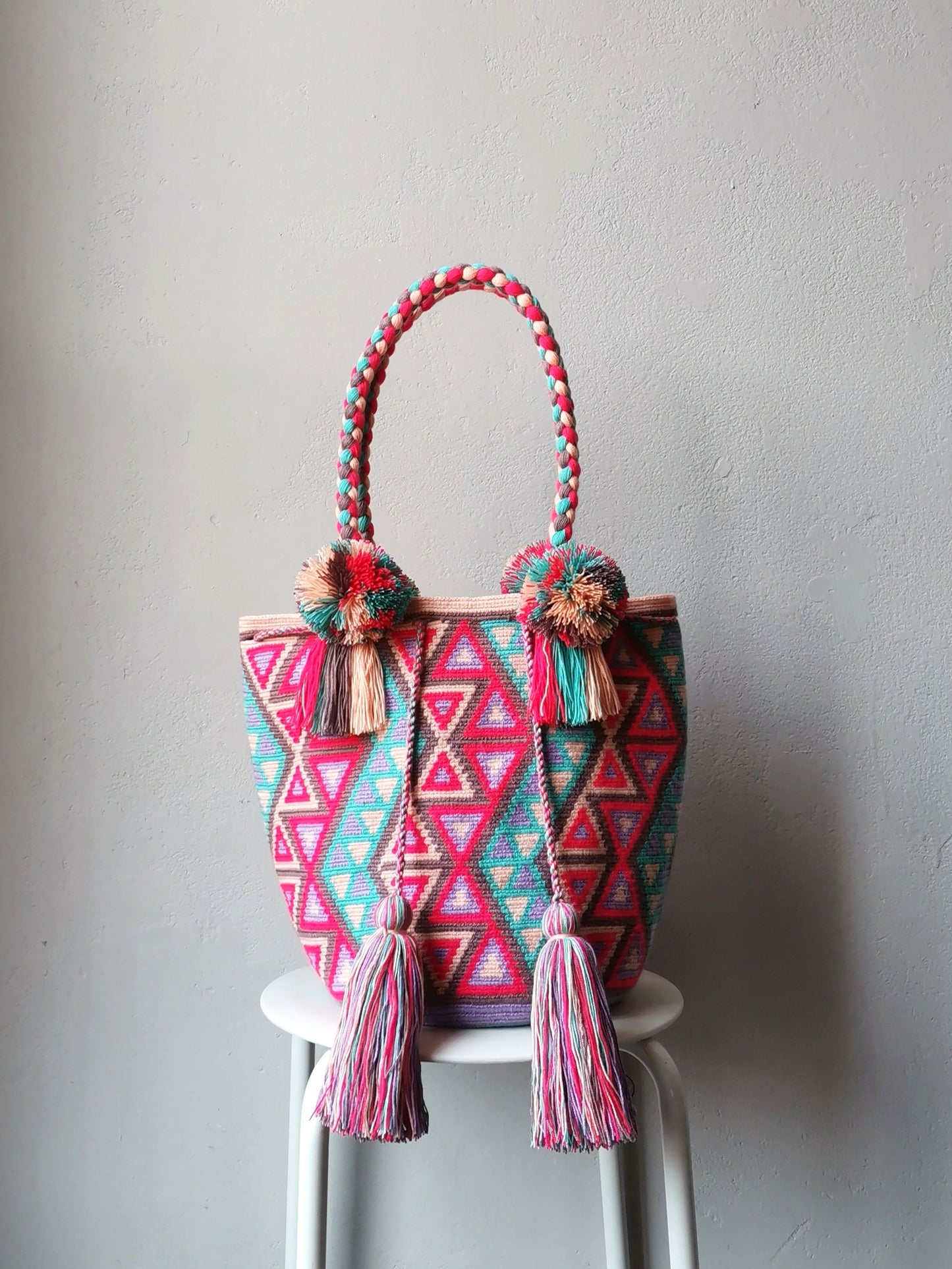 Sac shopping mochila L rose et blue clair