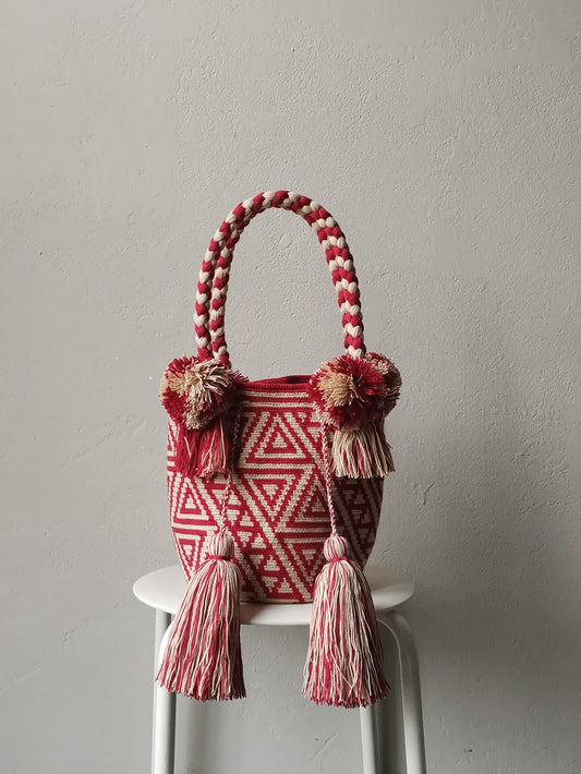 Mochila handbag M beige and brick red