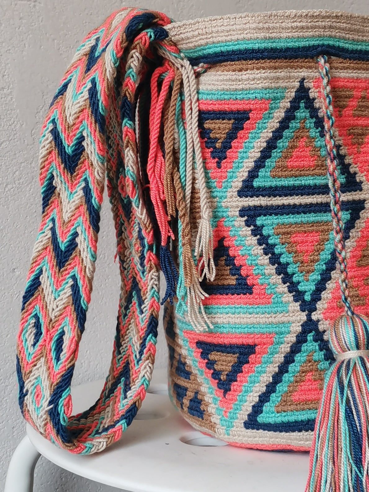 FIN DE SÉRIE - Sac avec bandoulière mochila M beige clair et bleu clair