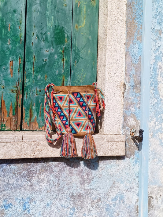 FIN DE SÉRIE - Sac avec bandoulière mochila M beige et bleu clair