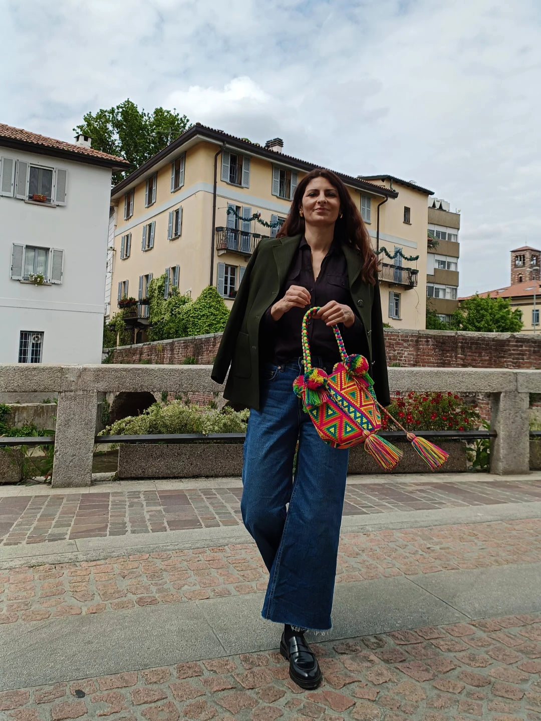 END OF SERIES - Mochila handbag M fuchsia and blue 