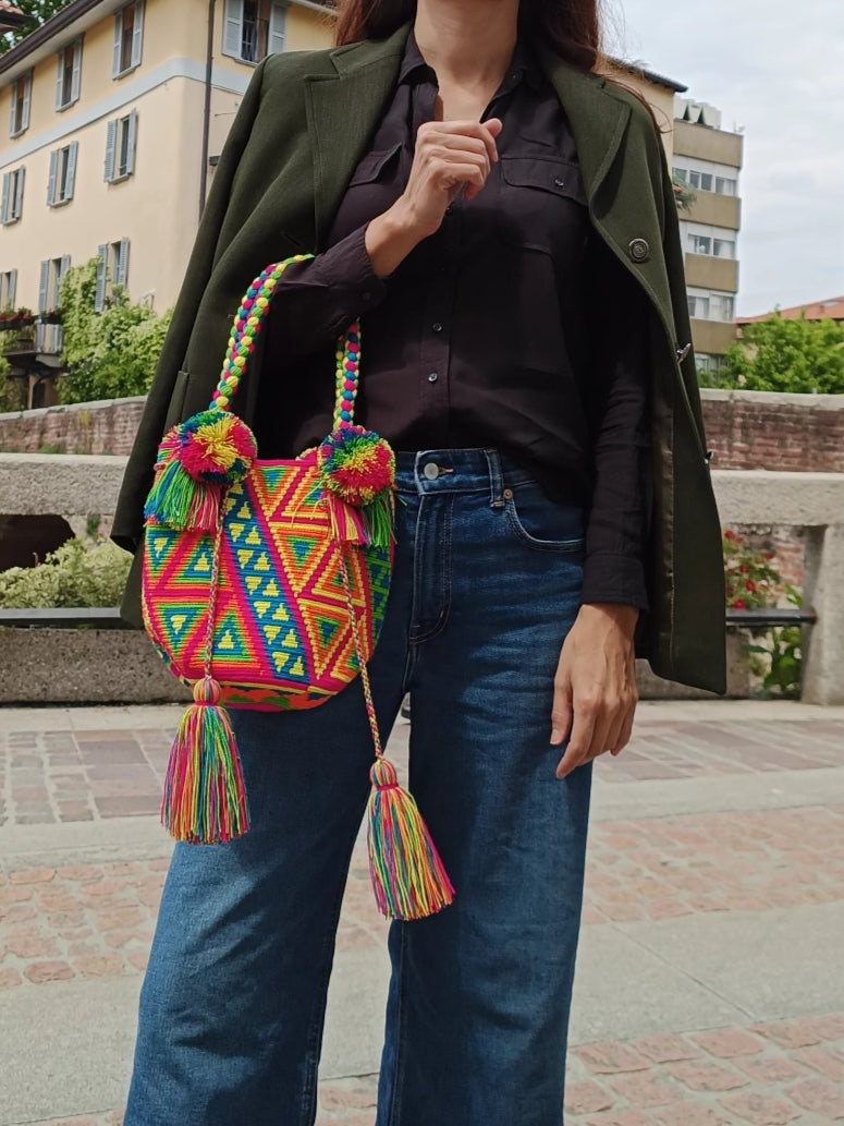 FIN DE SÉRIES - Sac à main mochila M fuchsia et bleu