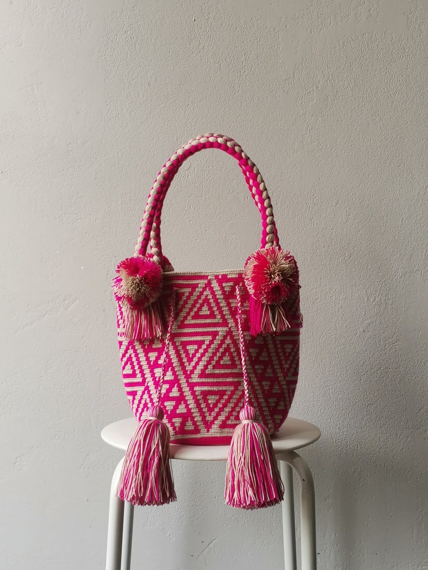 Sac à main mochila M/L beige et rose vif