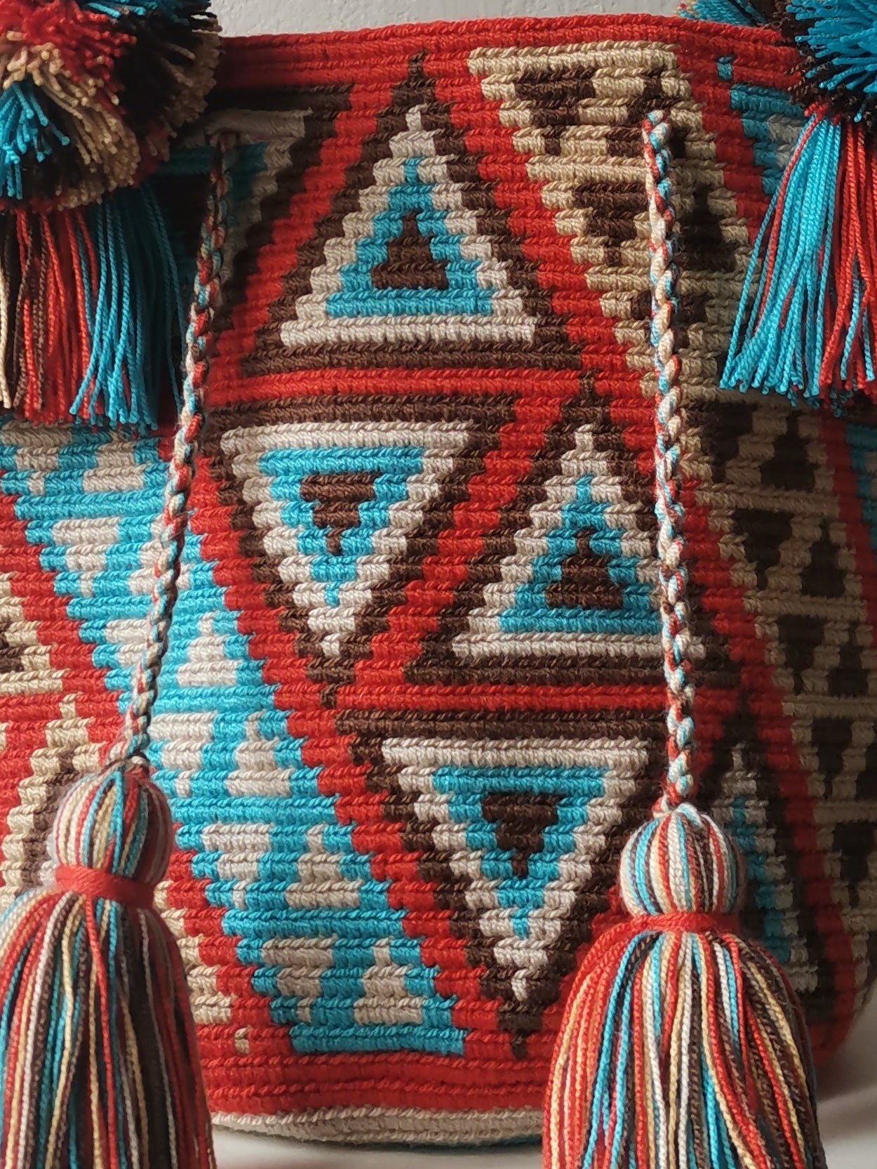 Mochila handbag M brick red and turquoise blue