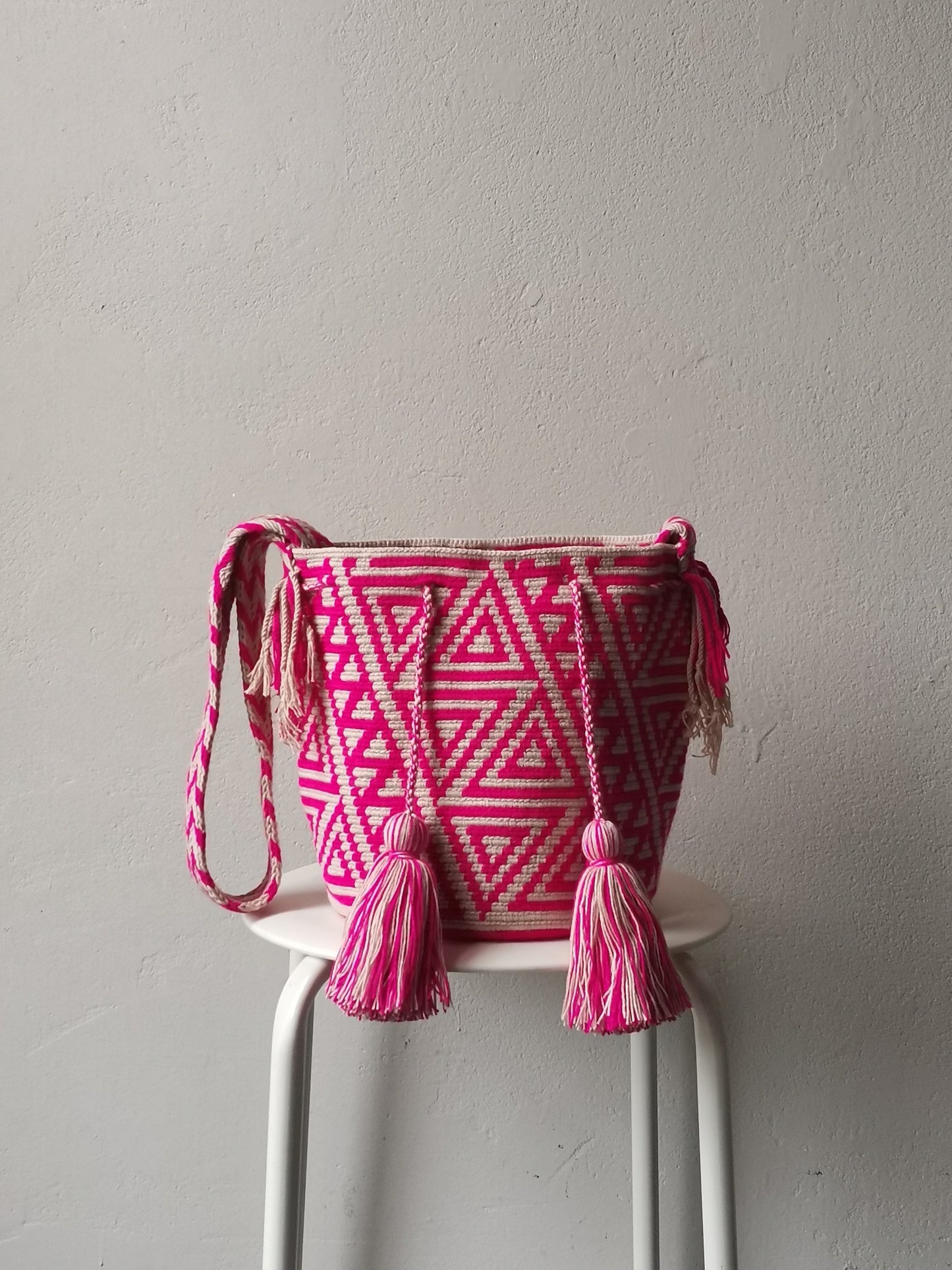 Mochila shoulder bag M/L beige and pink 