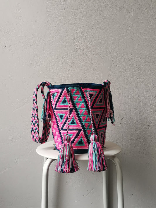 Mochila shoulder bag M bleu and pink