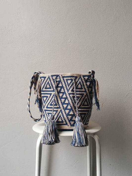 Borsa mochila a tracolla M beige e blu