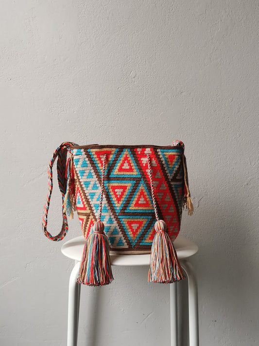 Mochila shoulder bag M/L brown and turquoise