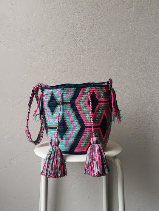 Mochila shoulder bag M/L blue and pink