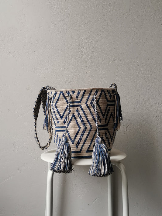 Mochila shoulder bag M/L beige and denim blue