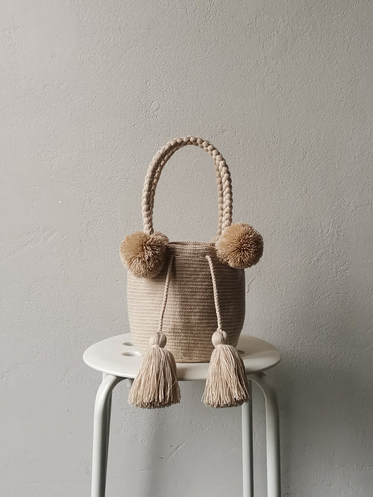 Borsa mochila a mano S monocolore beige sabbia