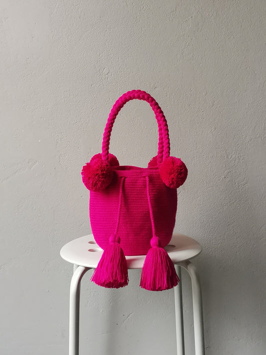 Borsa mochila a mano S monocolore fucsia