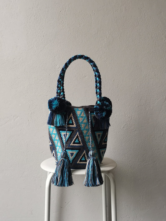 Sac à main mochila M gris et turquoise