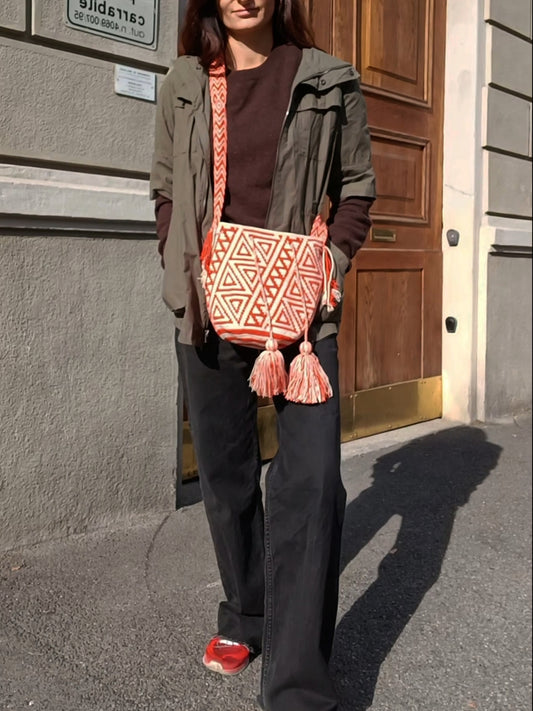 Mochila shoulder bag M/L beige and orange