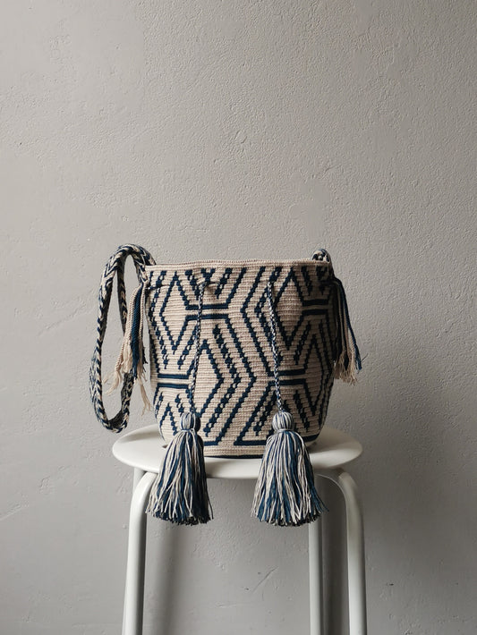 Sac avec bandoulière mochila M/L beige et bleu pétrole