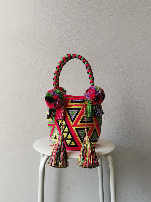 Mochila handbag S red-pink and yellow