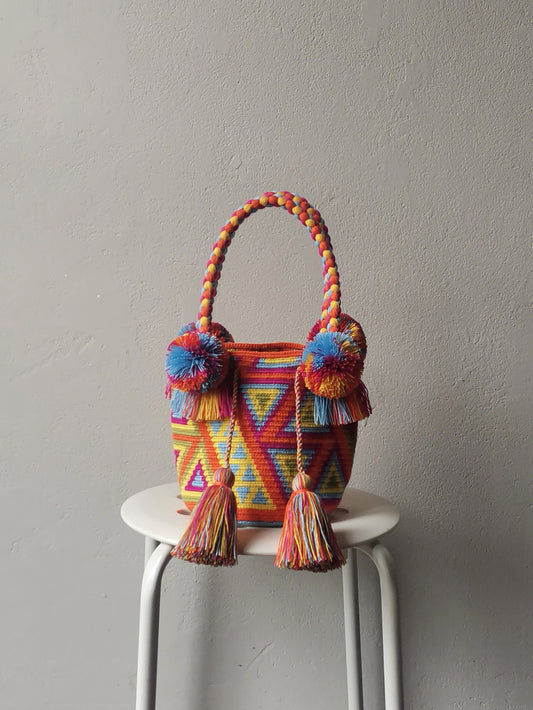 Mochila handbag S orange and sky blue