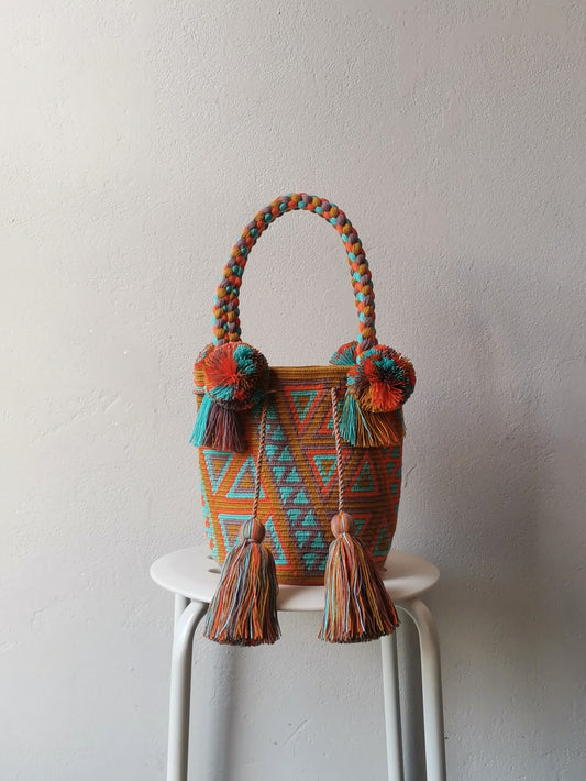 SAMPLE - Mochila handbag M mustard yellow and light blue