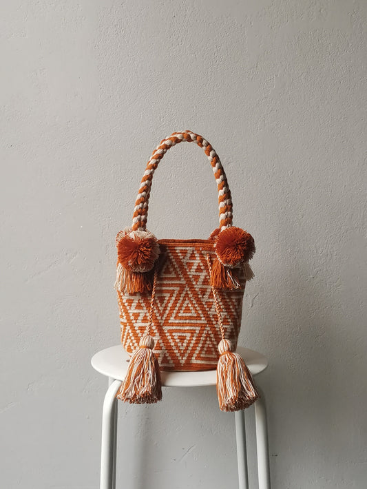 Mochila handbag M mustard-orange and beige