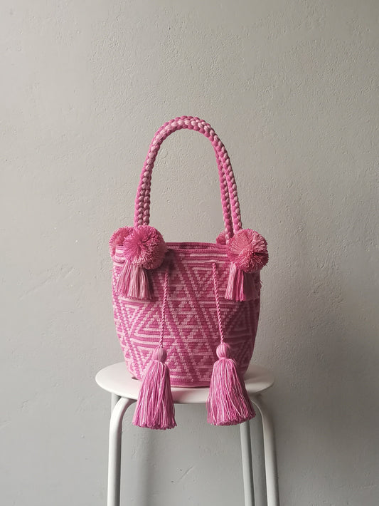 Borsa mochila a mano M/L rosa acceso e rosa