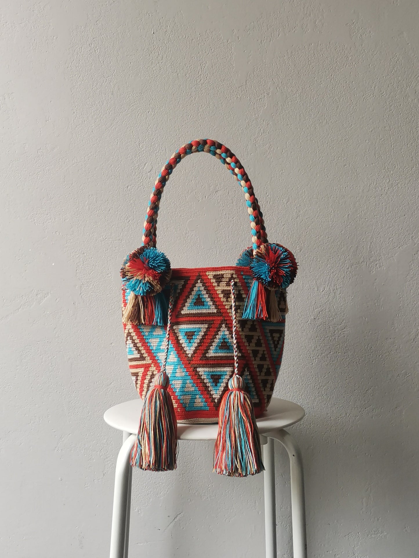 Mochila handbag M brick red and turquoise blue